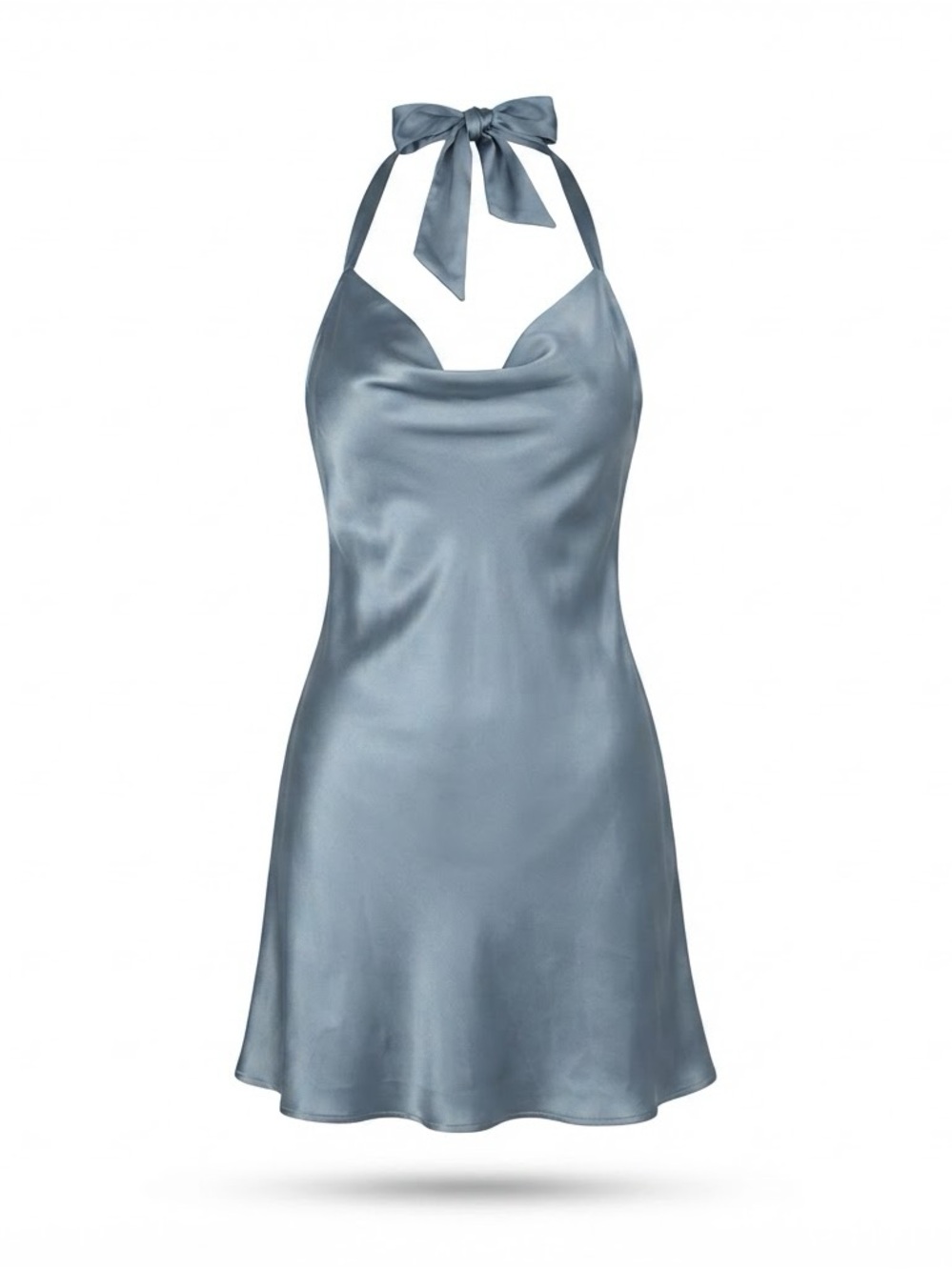 Satin Halter Mini Dress in Steel Blue